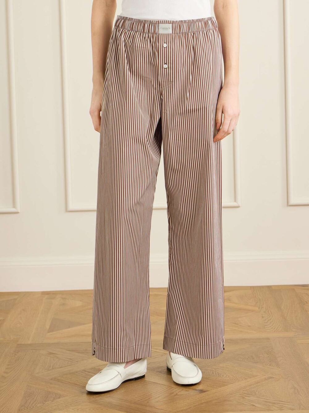Comme Si La Boxe Alta Striped Boxer Pants Brown White Cotton Pull On NWT L